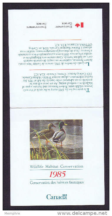 Canada 1985 Duck Stamp Wildlife Habitat Conservation Mallards Complete Booklet Unitrade CV $15 - Fiscale Zegels