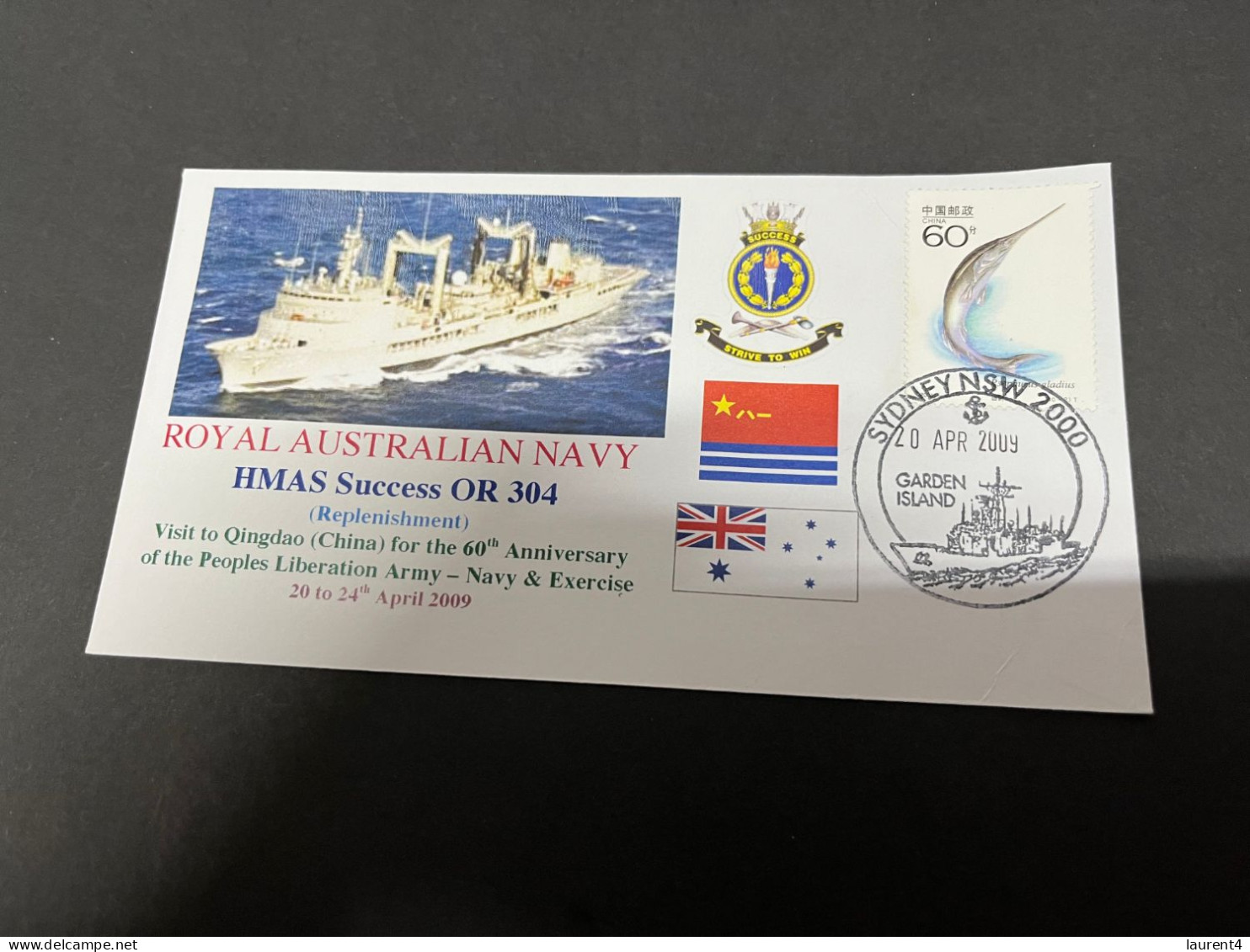 7-7-2023 (1 S 34) Royal Australian Navy Warship - HMAS Success OR 304 (visit To China) With China Fish Stamp - Autres & Non Classés