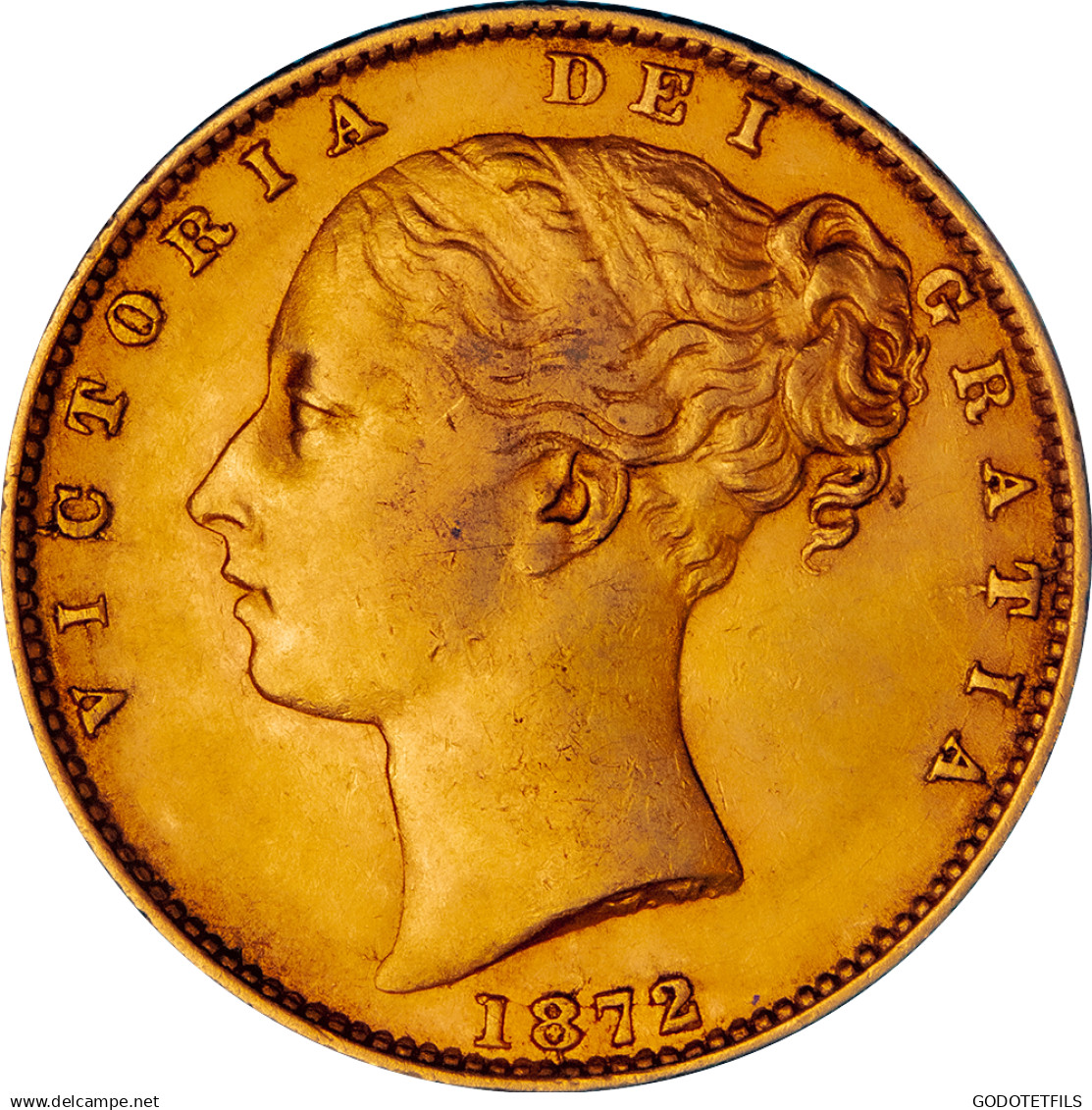 Royaume-Uni Souverain Victoria Buste Jeune Et Armoiries No Die Number 1872 - 1 Sovereign