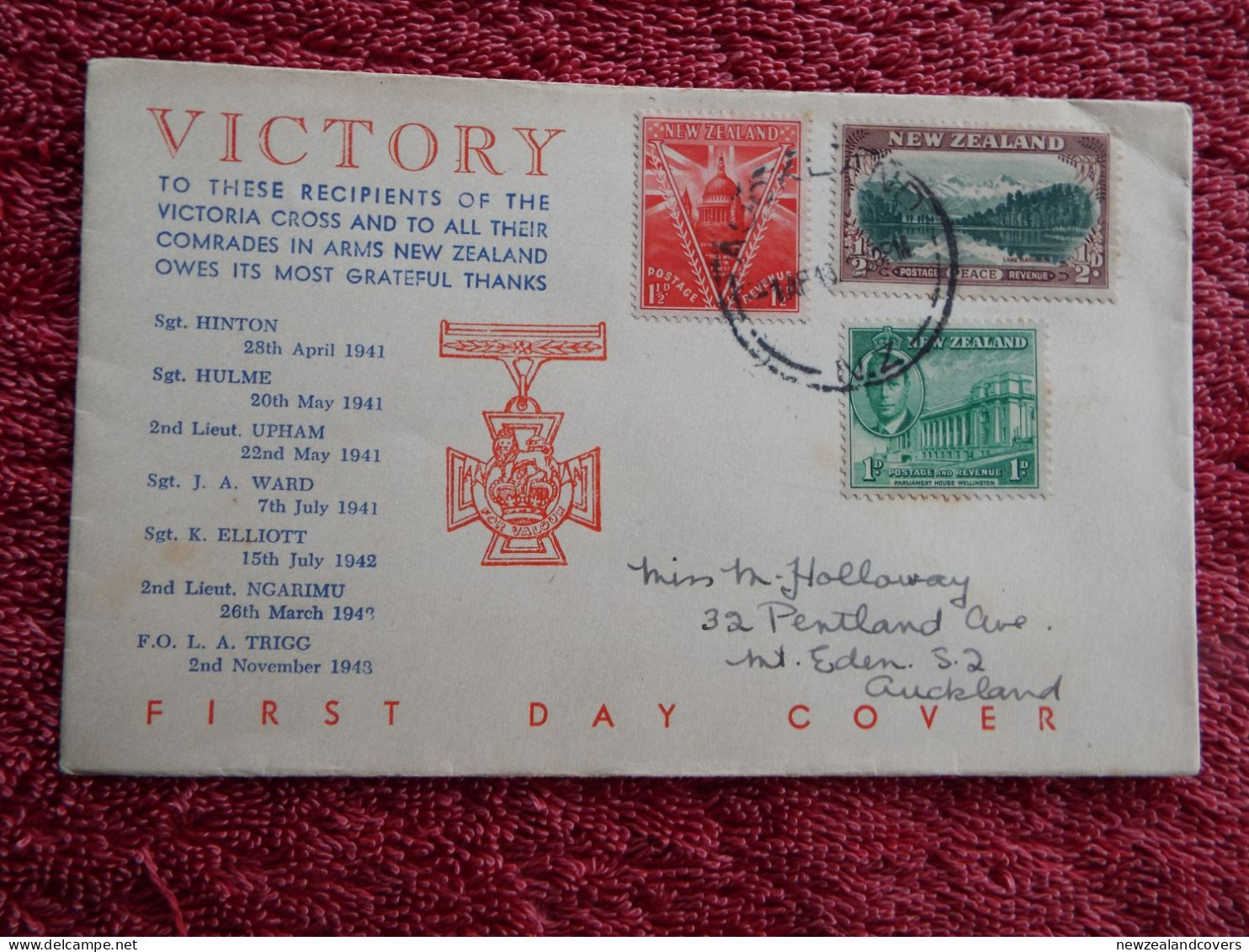 1946 Zealand Peace FDC Victory - FDC