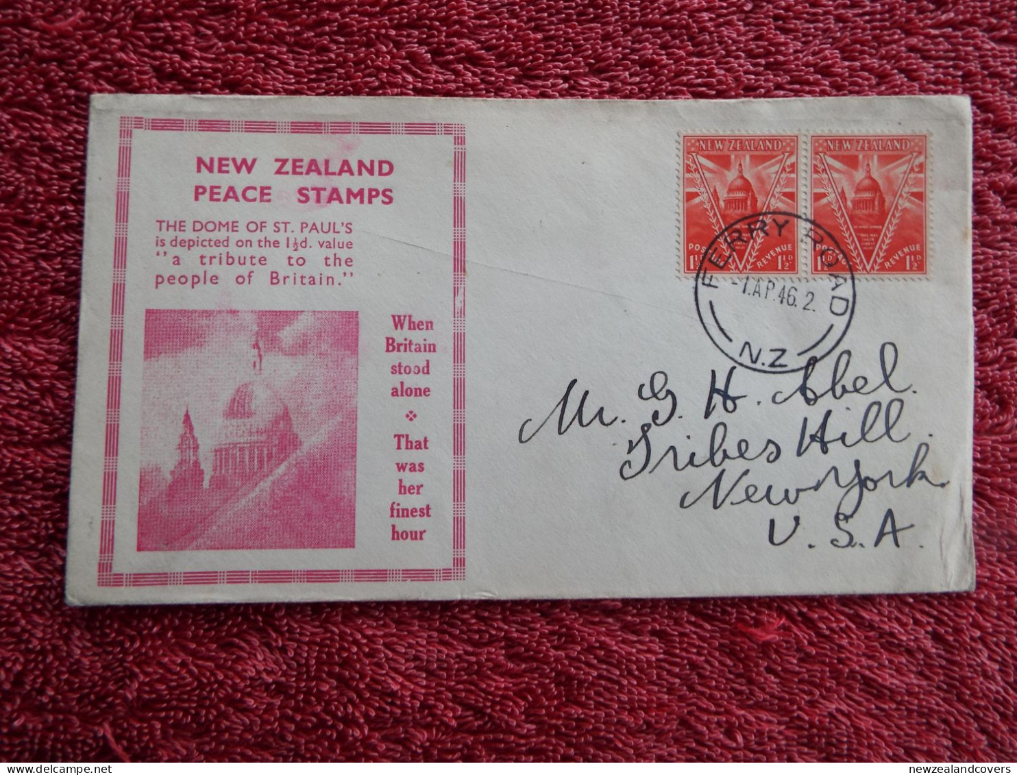 1946 Zealand Peace FDC Victory C Hitchings Sender - FDC