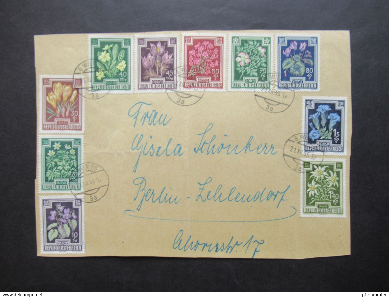 Österreich 1948 Anti Tuberkulose Fonds Mi.Nr.868 - 877 Satzbrief (Vorderseite / VS !!) Tagesstempel Wien 21.XII.1955 - Cartas & Documentos