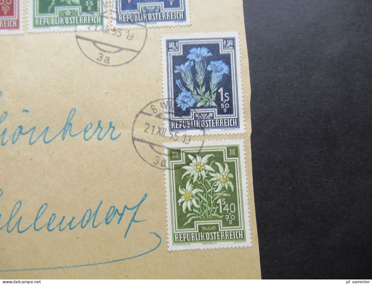 Österreich 1948 Anti Tuberkulose Fonds Mi.Nr.868 - 877 Satzbrief (Vorderseite / VS !!) Tagesstempel Wien 21.XII.1955 - Cartas & Documentos