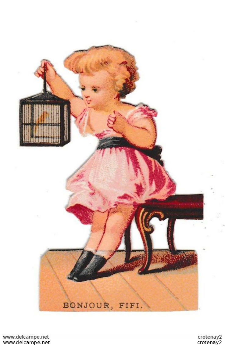 Chromo Découpis Petite Fille Ou Fillette Avec Cage à Oiseaux Bonjour FIFI - Enfants