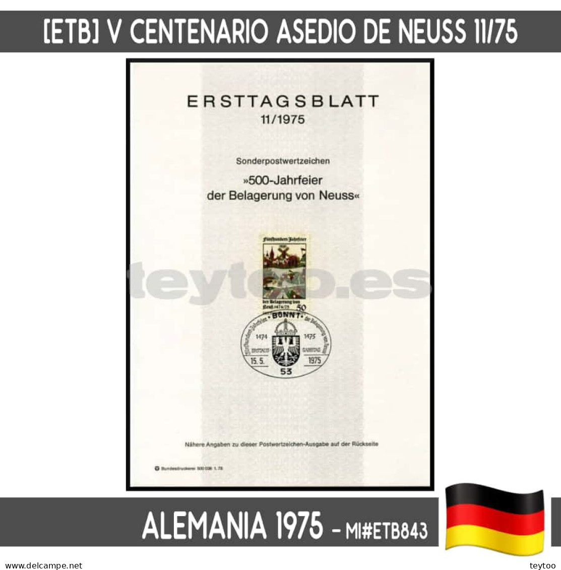 D0109# Alemania 1975 [ETB] V Centenario Asedio De Neuss (N) MI#ETB843 - Other & Unclassified
