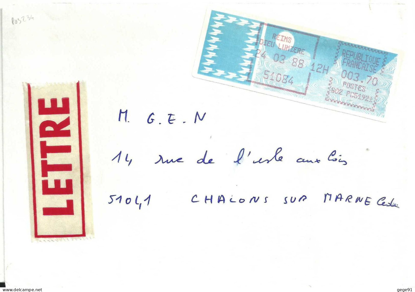 Vignette D'affranchissement - MOG - Reims Dieu Lumière - Marne - Enveloppe Entière - 1985 Papier « Carrier »