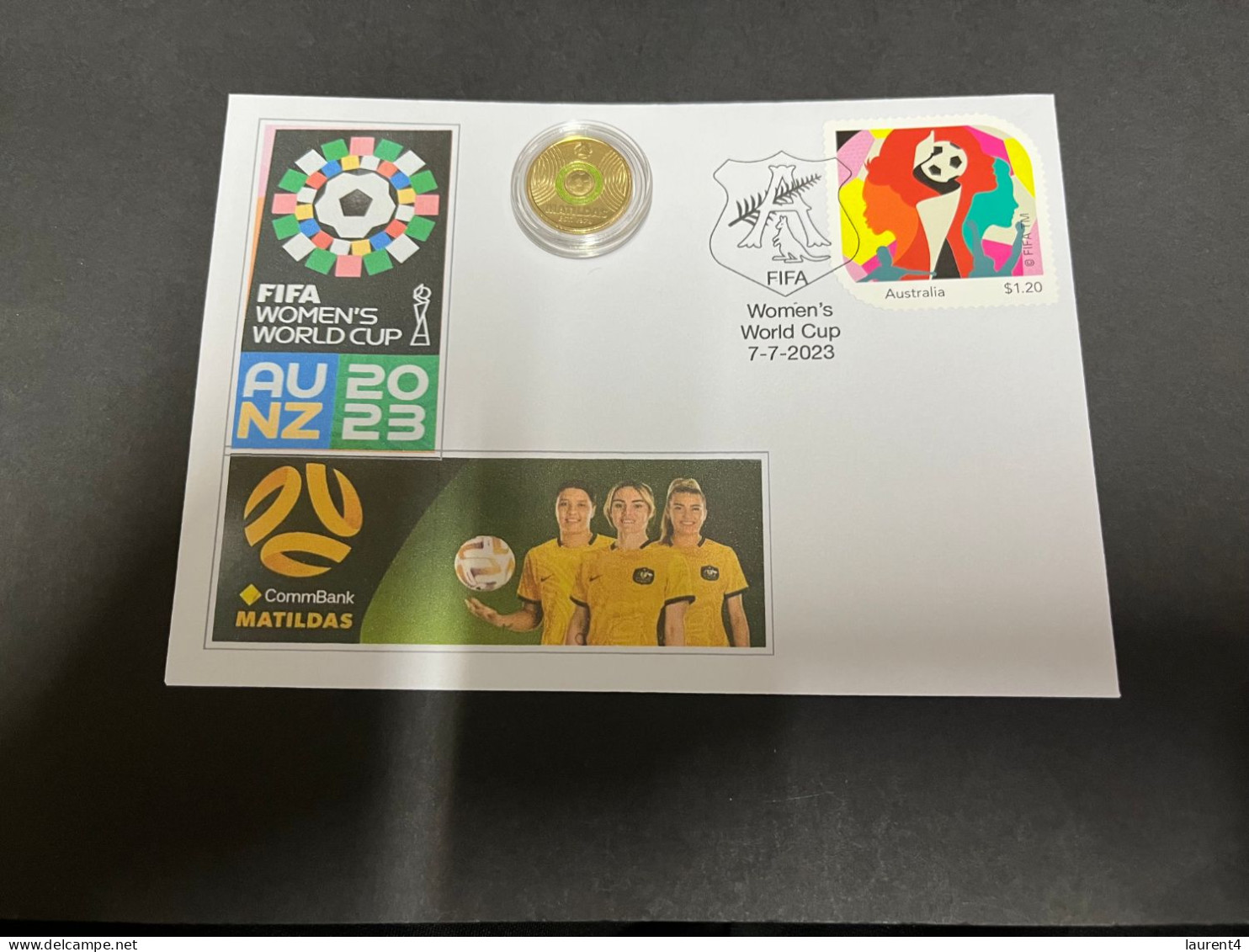 7-7-2023 (1 S 35A) $ 2 - Women's Football  World Cup (colored Coin) On FIFA Football Cover (released 11-7-2023) - 2 Dollars