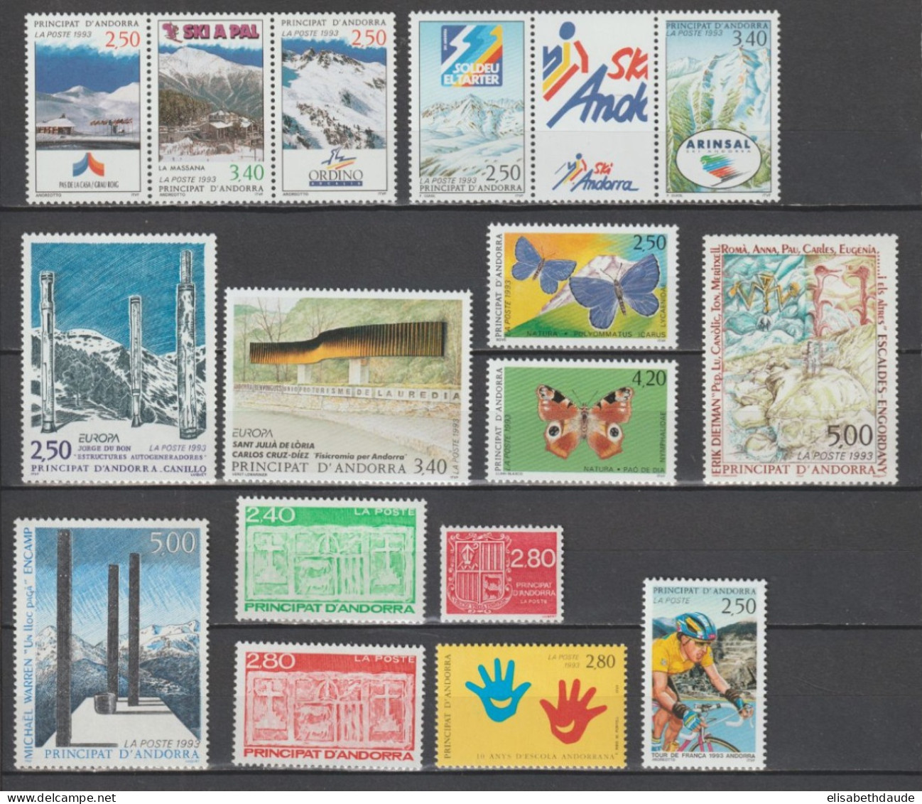 ANDORRE - ANNEE COMPLETE 1993  YVERT N°425/440 ** MNH - COTE 2017 = 30.8 EUR. - - Volledige Jaargang