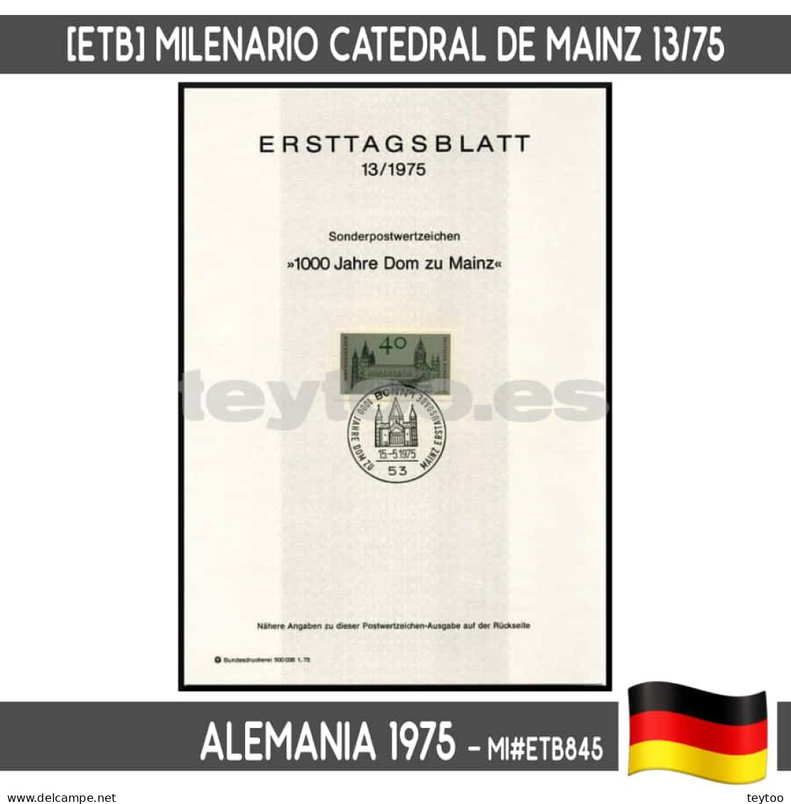 D0110# Alemania 1975 [ETB] Milenario De La Catedral De Mainz (N) MI#ETB845 - Other & Unclassified