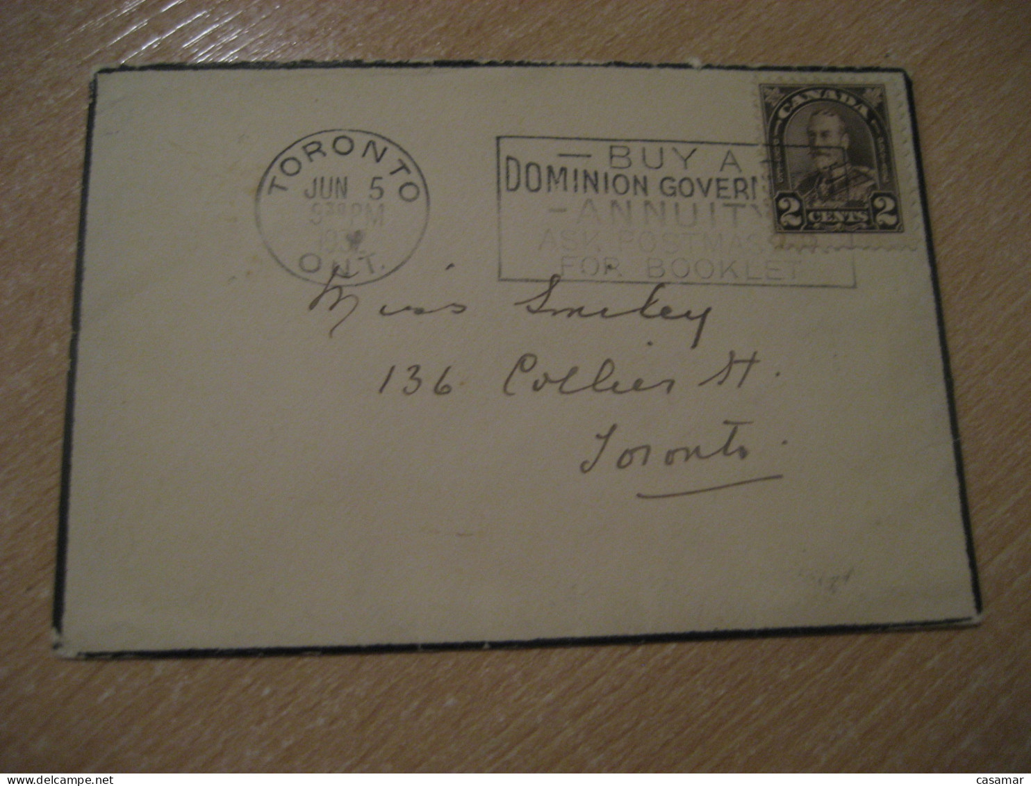 TORONTO 1932 Condolence Duel Booklet Cancel Cover CANADA - Cartas & Documentos