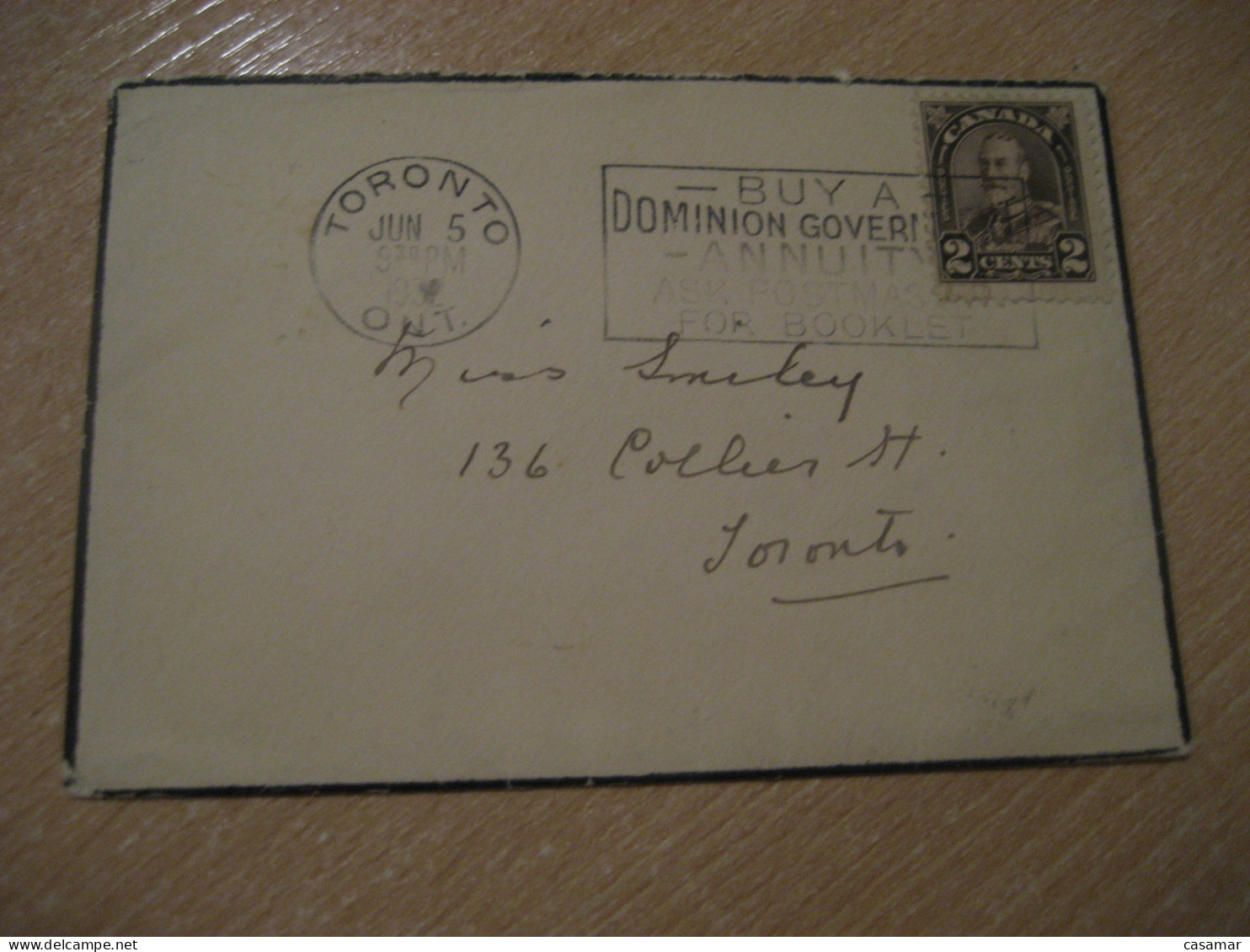 TORONTO 1932 Condolence Duel Booklet Cancel Cover CANADA - Lettres & Documents