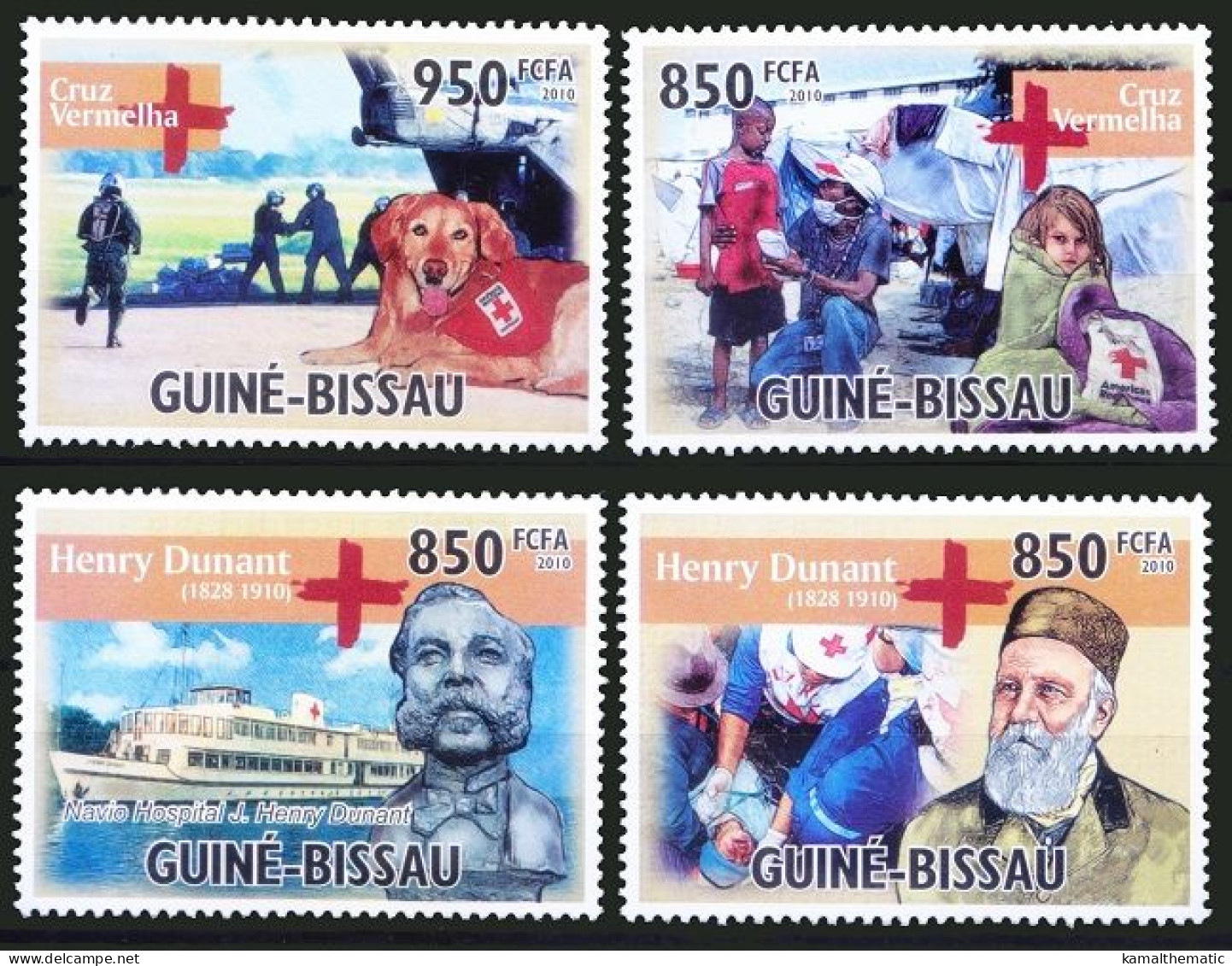 Guinea Bissau 2010 MNH 4v, Dunant, Red Cross, Medicine  Health, Rescue Dog - Henry Dunant