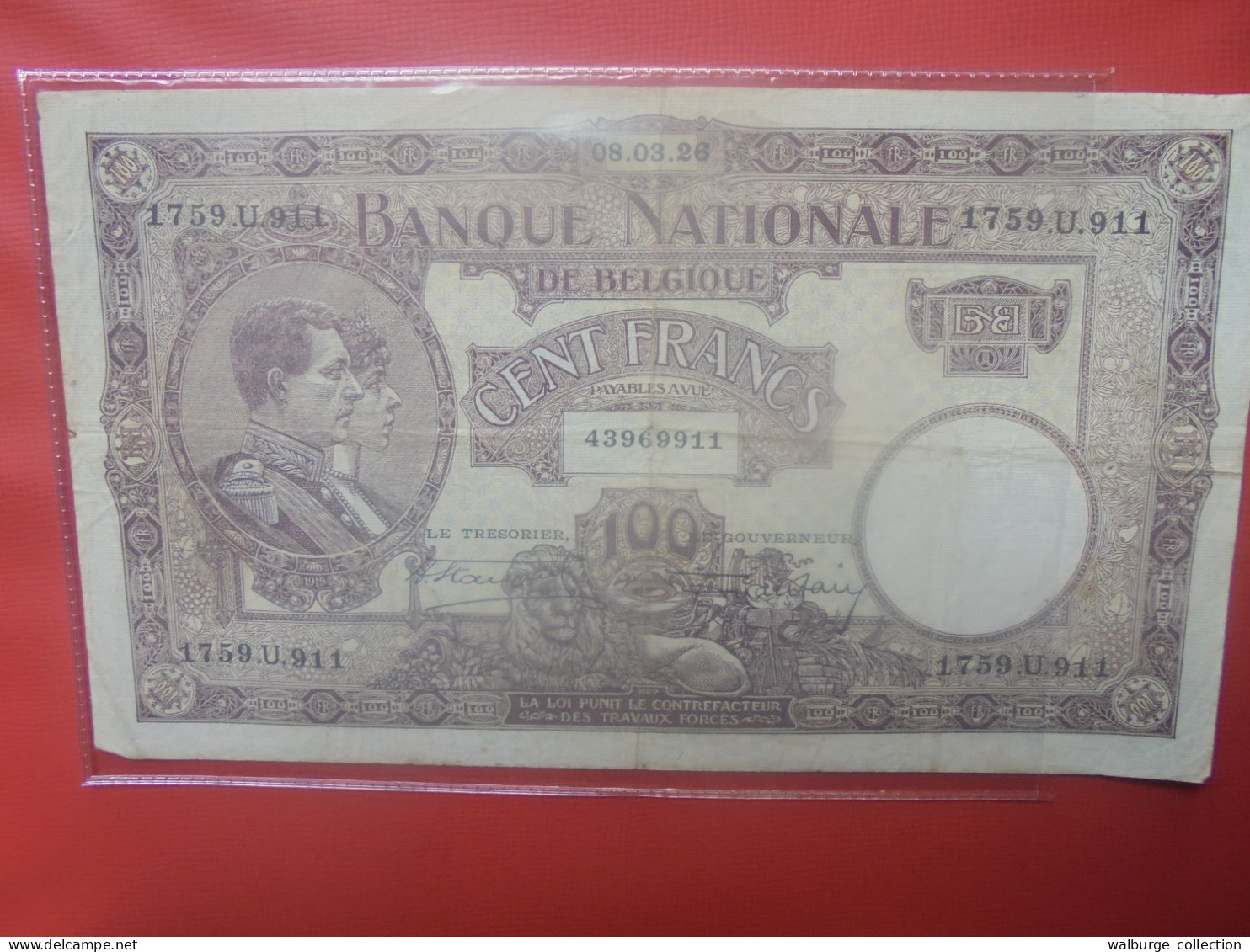 BELGIQUE 100 Francs 1926 Circuler (B.18) - 100 Frank & 100 Frank-20 Belgas