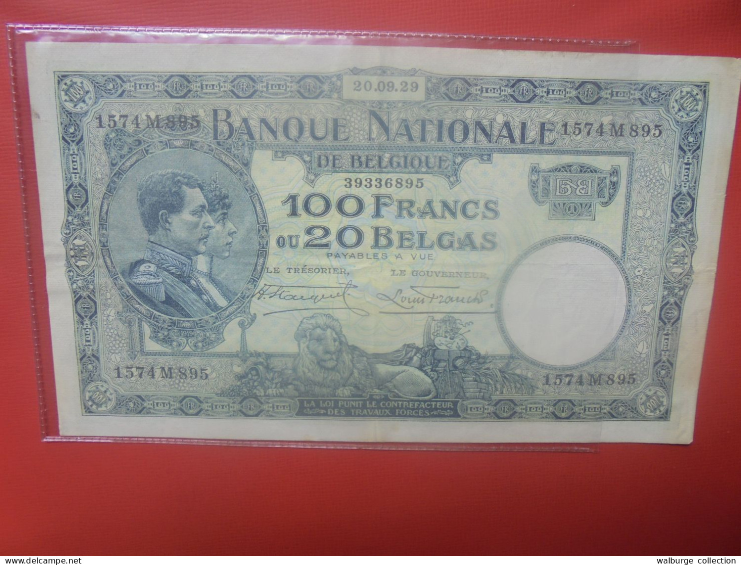 BELGIQUE 100 Francs 20-9-1929 Circuler (B.18) - 100 Francos & 100 Francos-20 Belgas