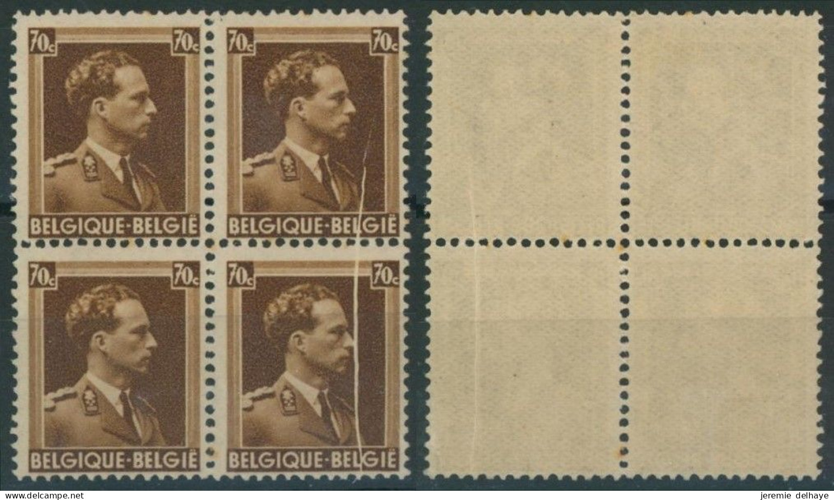 Col Ouvert - N°427 En Bloc De 4 (qualité Mixte 2** Et 2*) + Pli Accordéon. - 1936-1957 Open Kraag