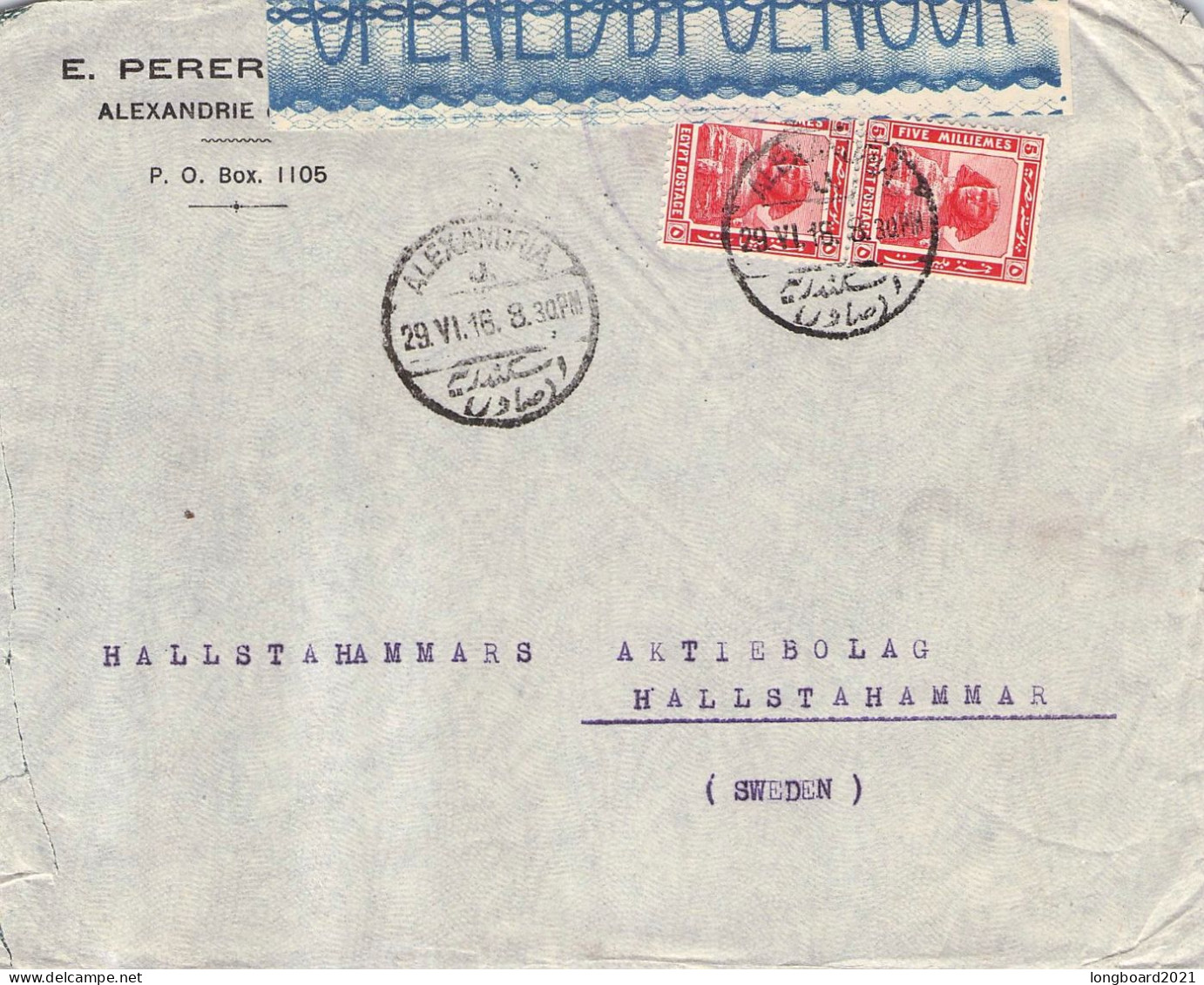 EGYPT - LETTER 1916 ALEXANDRIA > SWEDEN -CENSOR- / *423 - 1915-1921 Protettorato Britannico