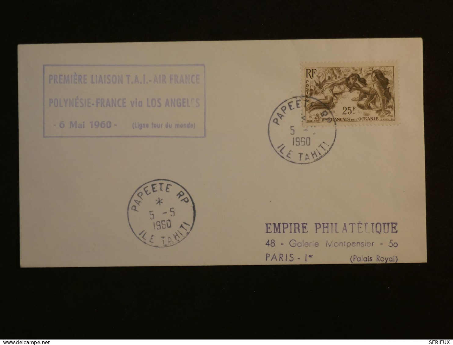 BV7 ET.  OCEANIE BELLE LETTRE 19601ER VOL AIR FRANCE TAHITI  A PARIS+N°100  ++++AFF. INTERESSANT+ - Storia Postale