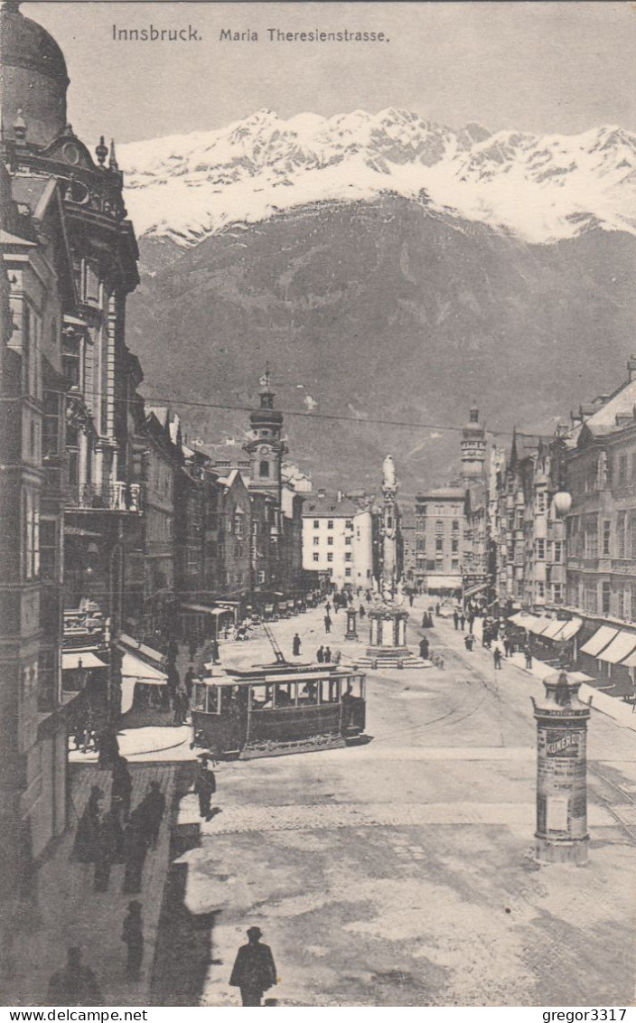 D1294) INNSBRUCK -  Maria Theresienstraße - Straßenbahn Biegt Ein - Im Vordergrund Werbesäule ALT 1906 - Innsbruck