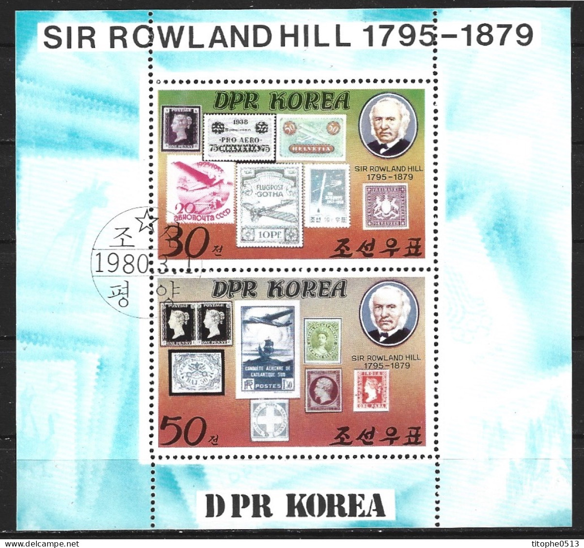 COREE DU NORD. BF Oblitéré De 1980. Rowland Hill/Timbres Sur Timbres/Penny Black. - Rowland Hill