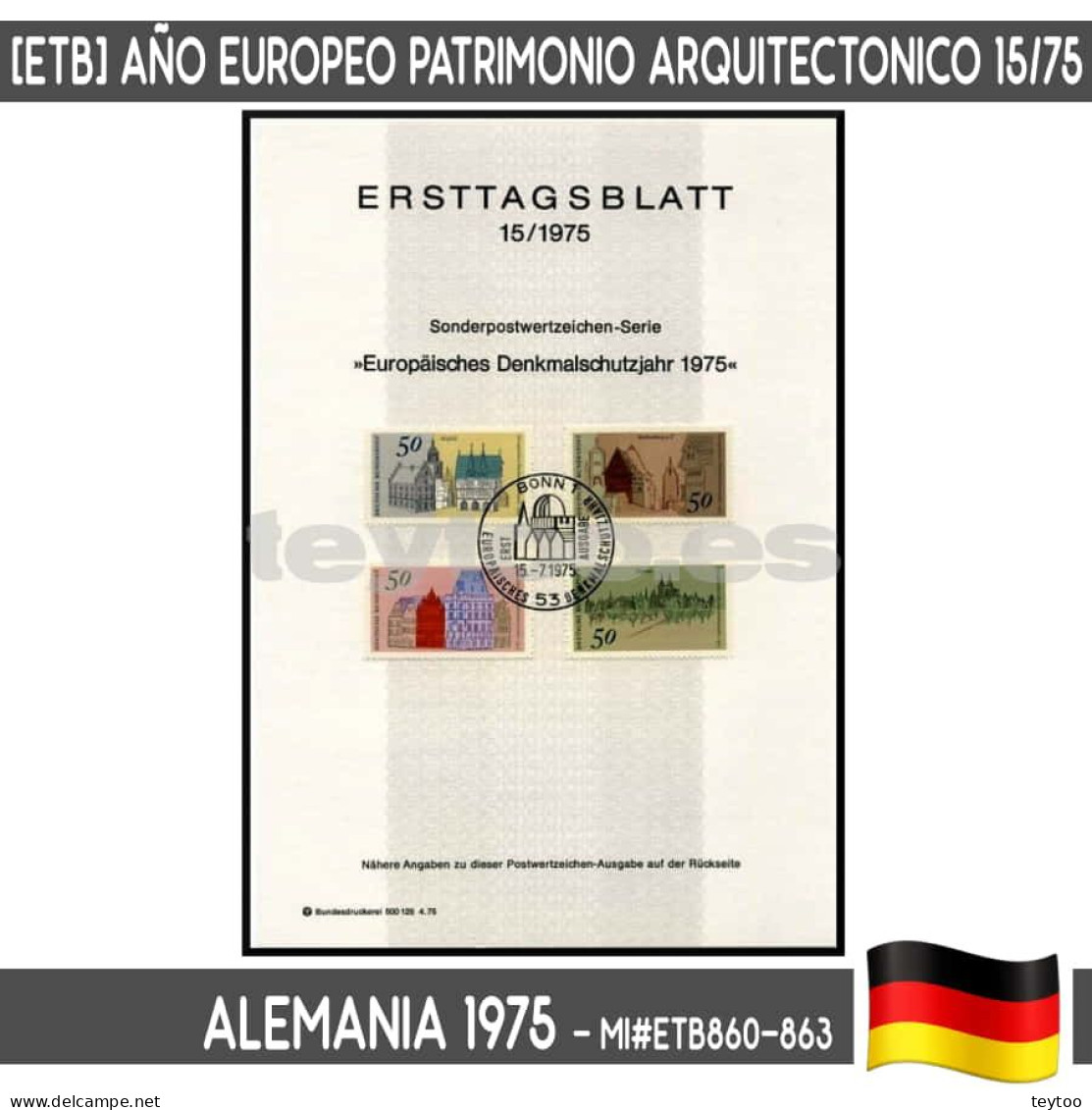 D0112# Alemania 1975 [ETB] Año Europeo Patrimonio Arquitectónico (N) MI#ETB860-863 - Andere & Zonder Classificatie