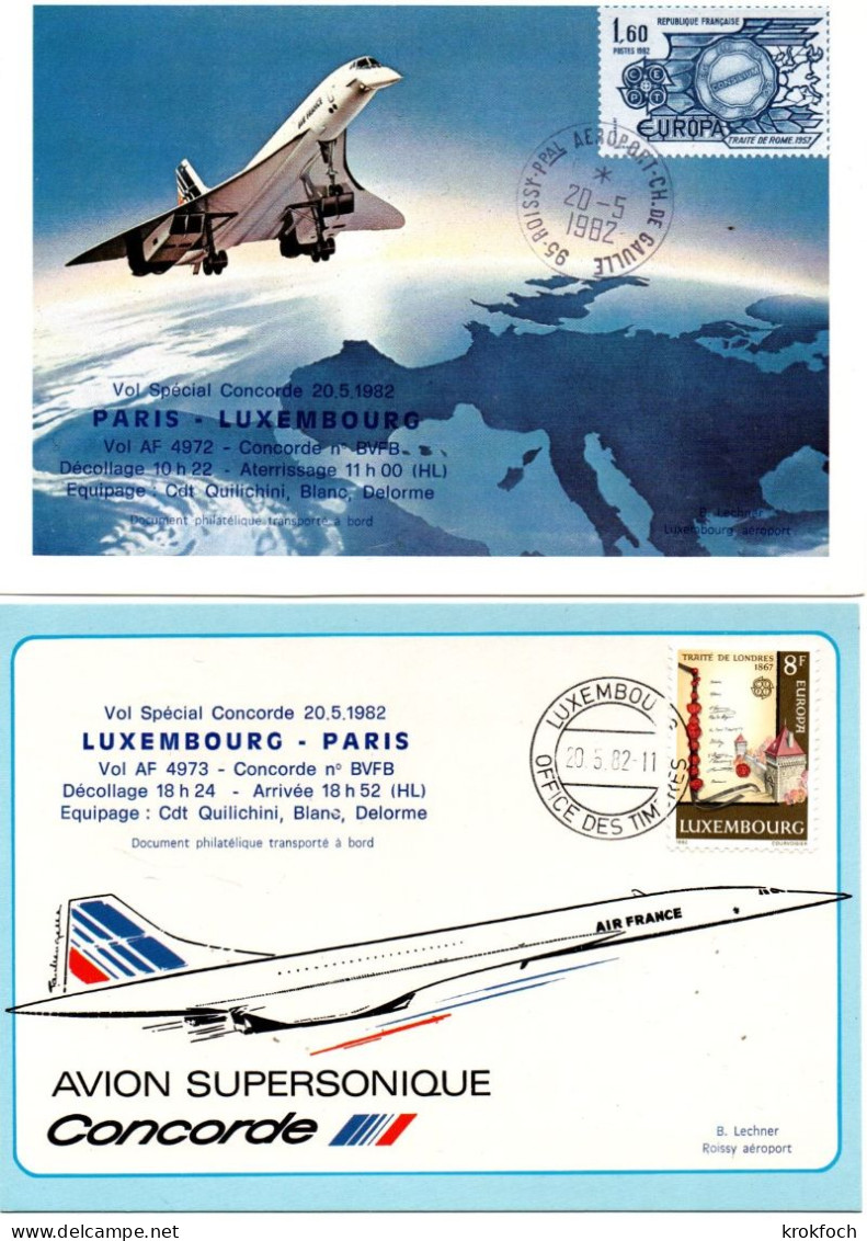 Concorde AF - Vol Spécial Luxembourg Paris A/R 1982 - Lettres & Documents