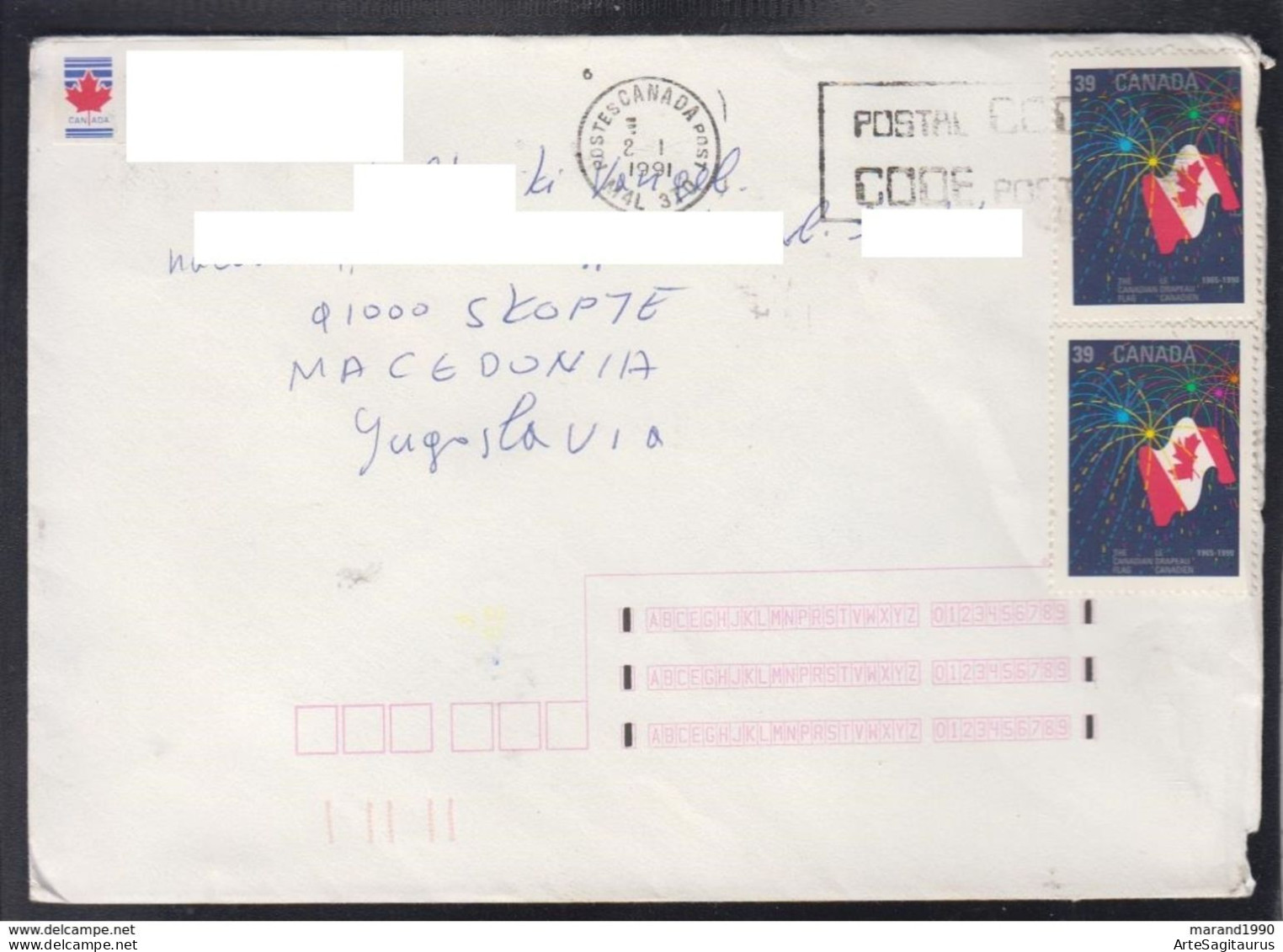 CANADA, COVER FLAMME POSTAL CODE / Yugoslavia, Macedonia, Flags (006) - Briefe