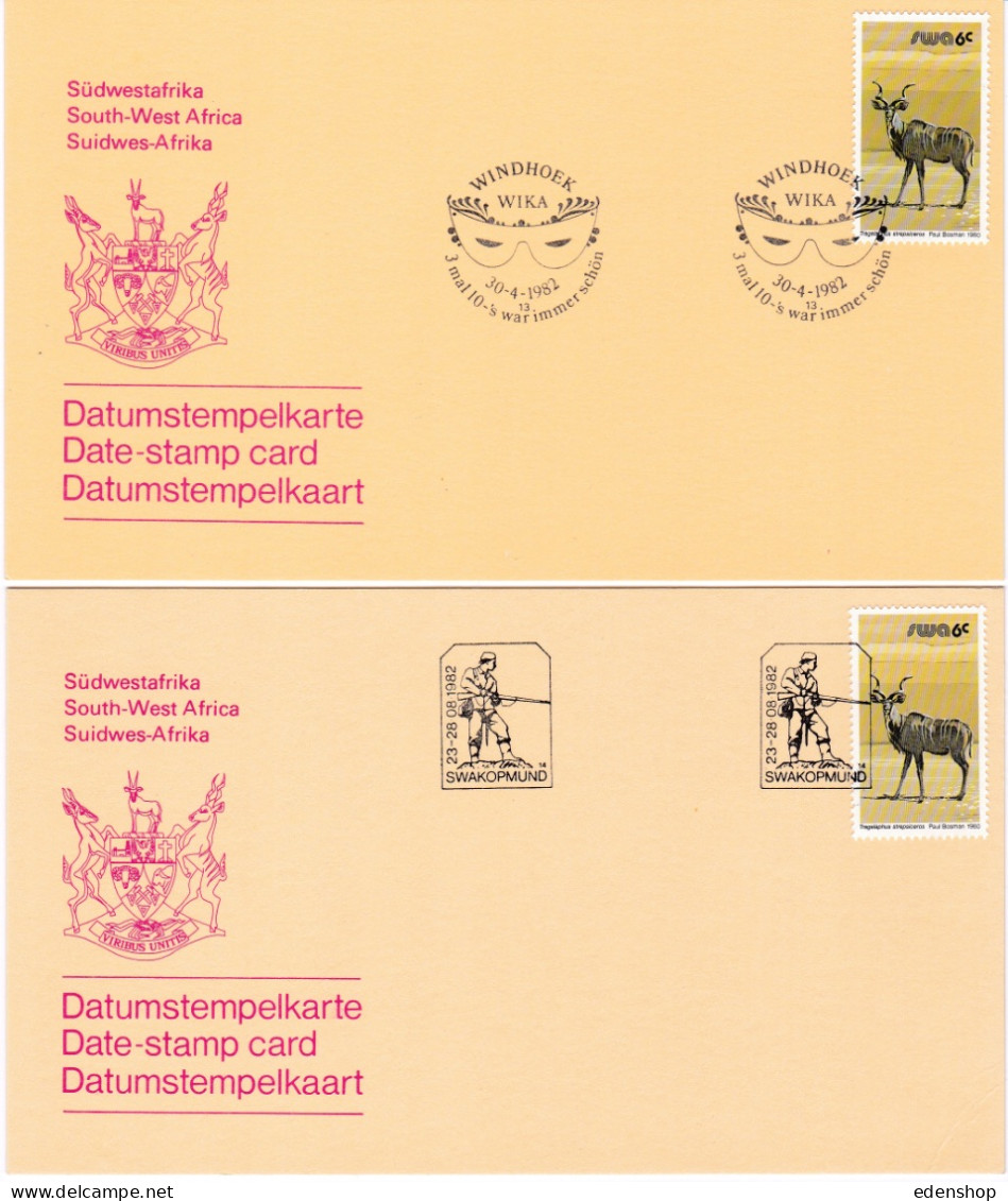 SOUTH WEST AFRICA 1980-1983 14 Assorted Date Stamp Cards  - Numbers 6 7 8 9 10  S10 11 12 13 14 15 16 17 18 - Covers & Documents