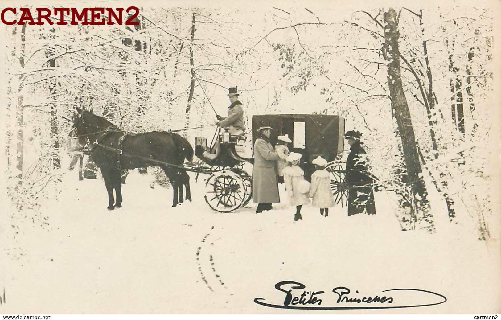 CARTE PHOTO : LUXEMBOURG " PETITES PRINCESSES " FAMILLE ROYALE DU GRAND-DUCHE ATTELAGE FIACRE EN FORET  - Grand-Ducal Family