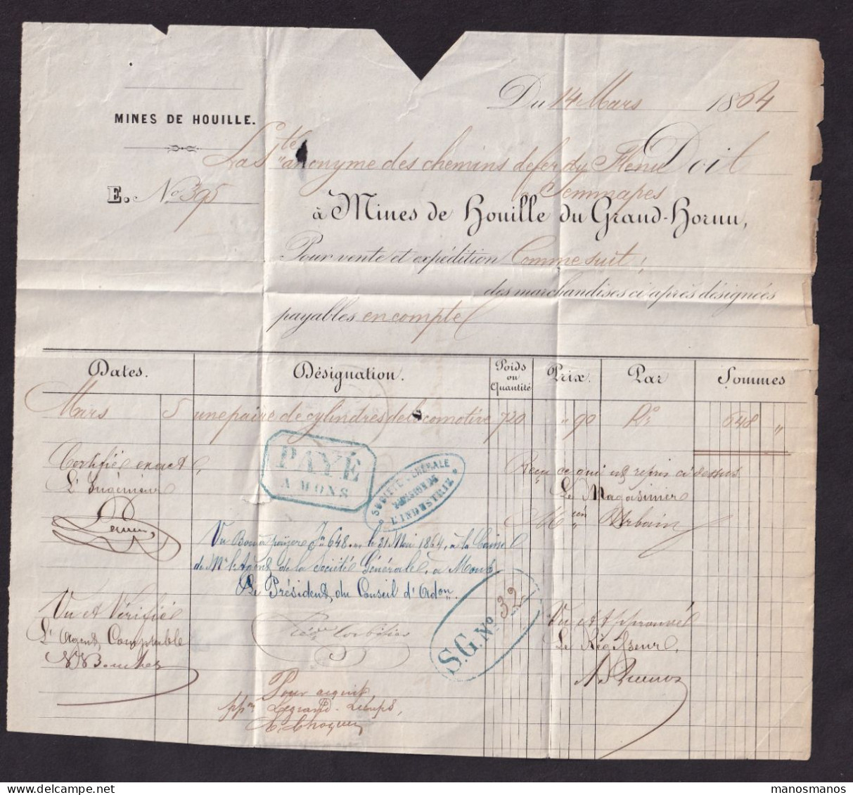 627/39 -- CHEMINS DE FER Du FLENU - Lettre TP Médaillon 10 C ST GHISLAIN 1864 Vers Le Régisseur à QUAREGNON - Autres & Non Classés