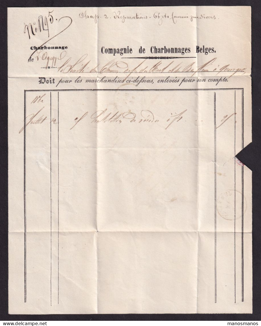 629/39 -- CHEMINS DE FER Du FLENU - Lettre TP Médaillon 10 C Barres 105 ST GHISLAIN 1862 Vers Le Régisseur à QUAREGNON - Otros & Sin Clasificación