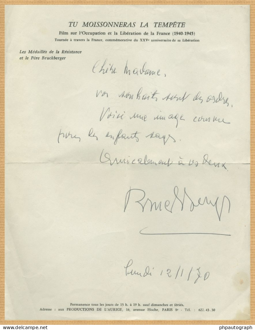 Raymond Léopold Bruckberger (1907-1998) - Prêtre Et Résistant - Lettre Autographe Signée - Personnages Historiques