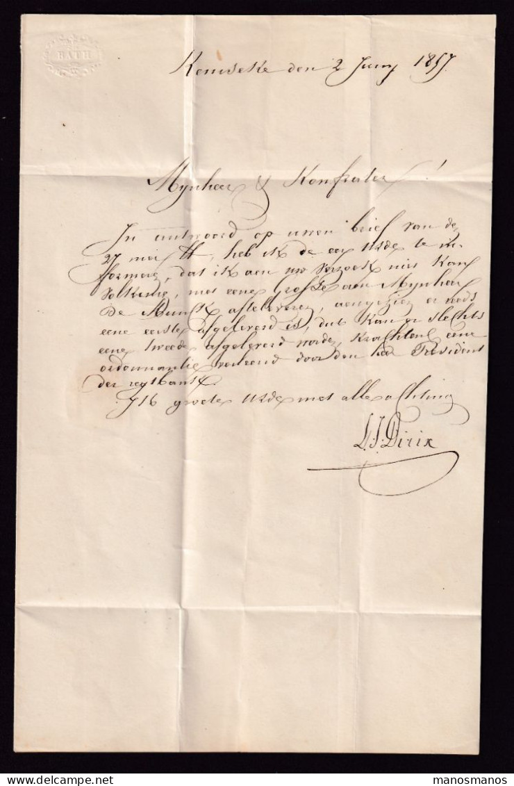 628/39 -- Lettre TP Médaillon 10 C Barres ST NICOLAS 1857 Vers ST GILLIS WAES - Boite Rurale T De KEMSEKE - Landelijks Post