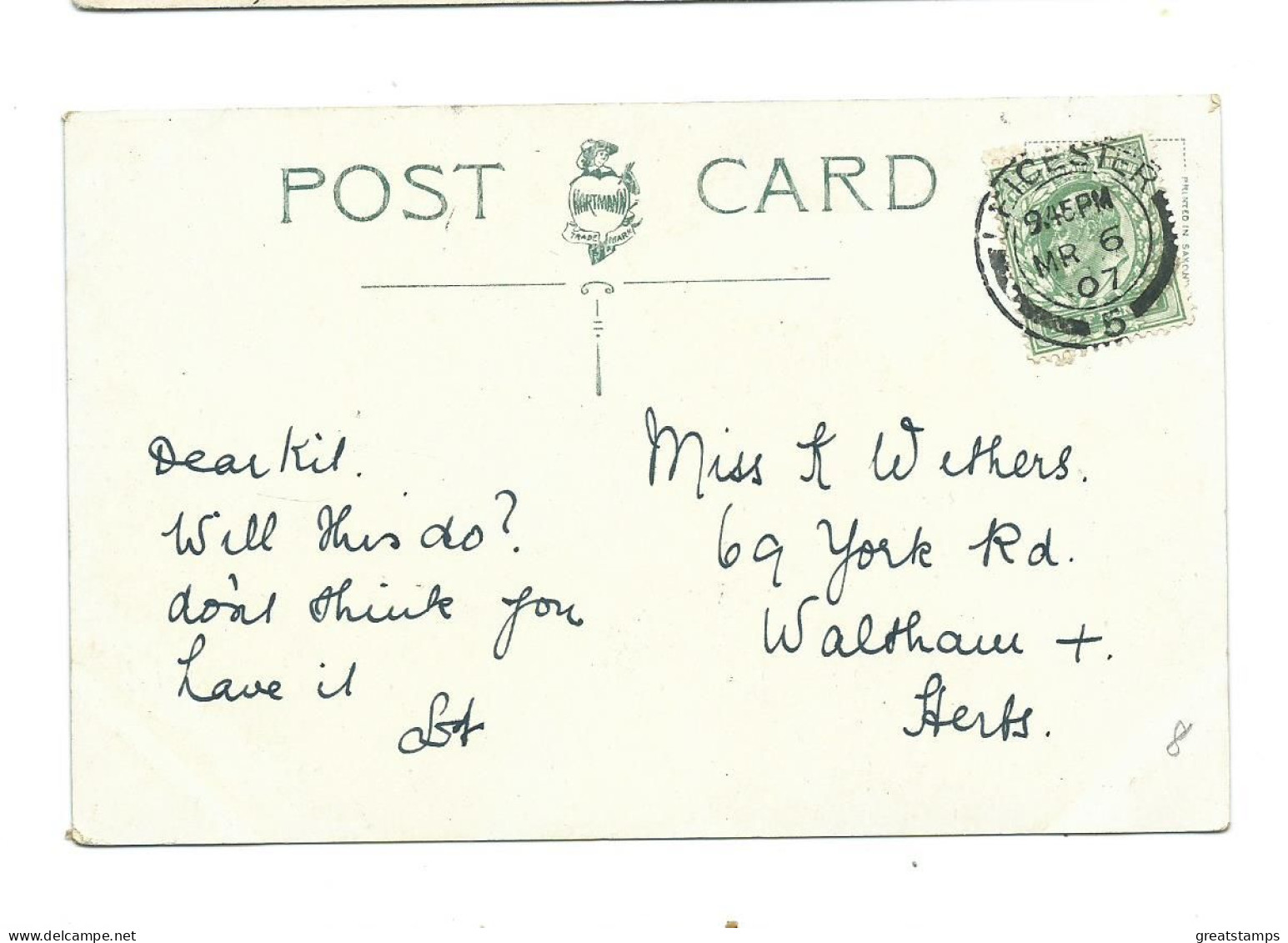 Leicestershire  Postcard  Beaumanor Woodhouse Posted 1907 - Altri & Non Classificati