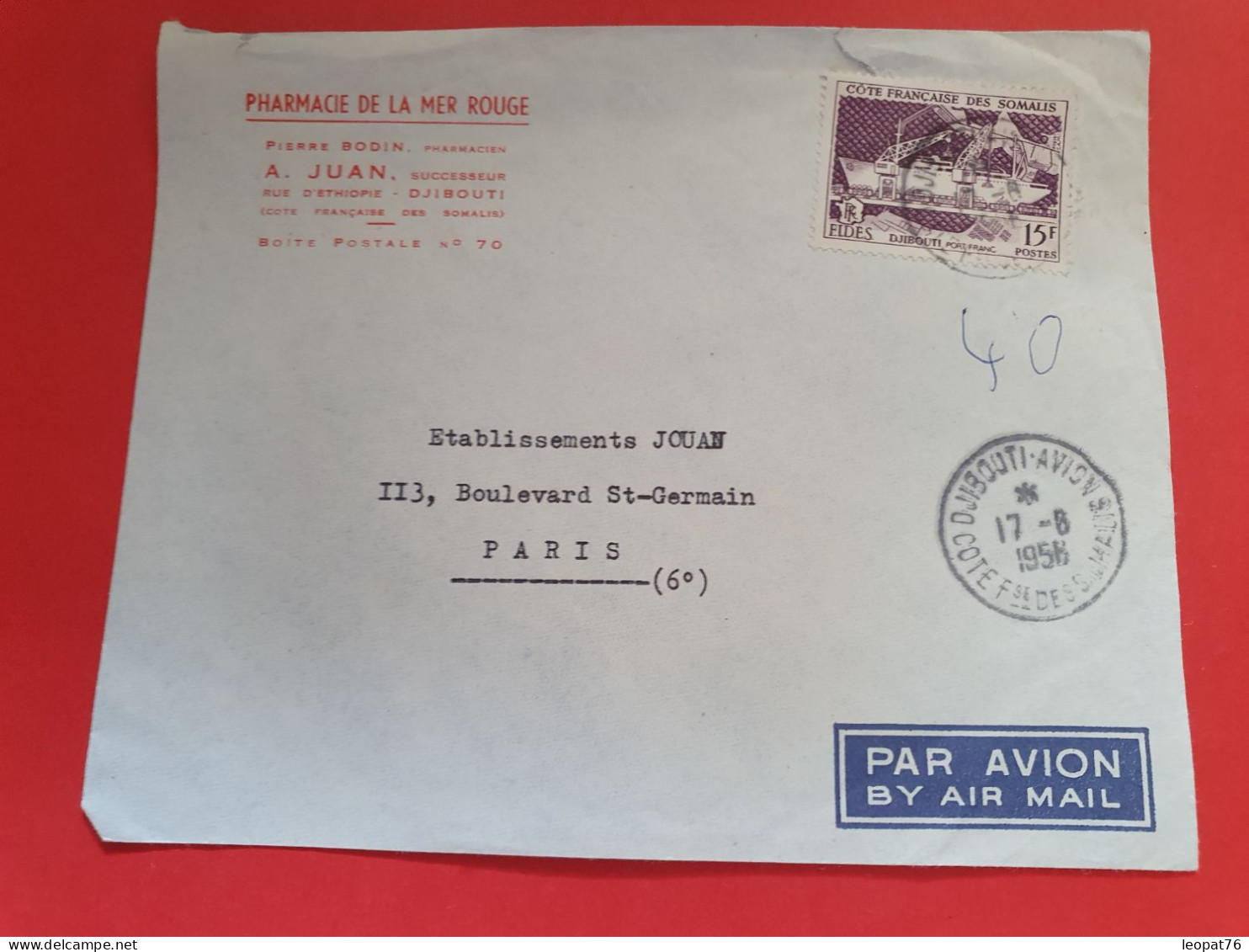 Côte Des Somalis - Enveloppe Commerciale De Djibouti Pour Paris En 1956 - Réf 1598 - Brieven En Documenten