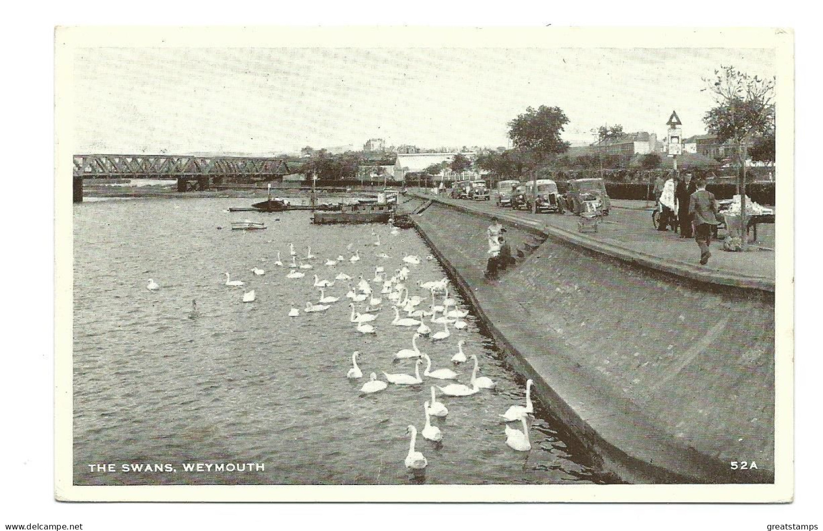 Weymouth Postcard   Dorset Swans  Good Vintage Cars . 1955 - Weymouth