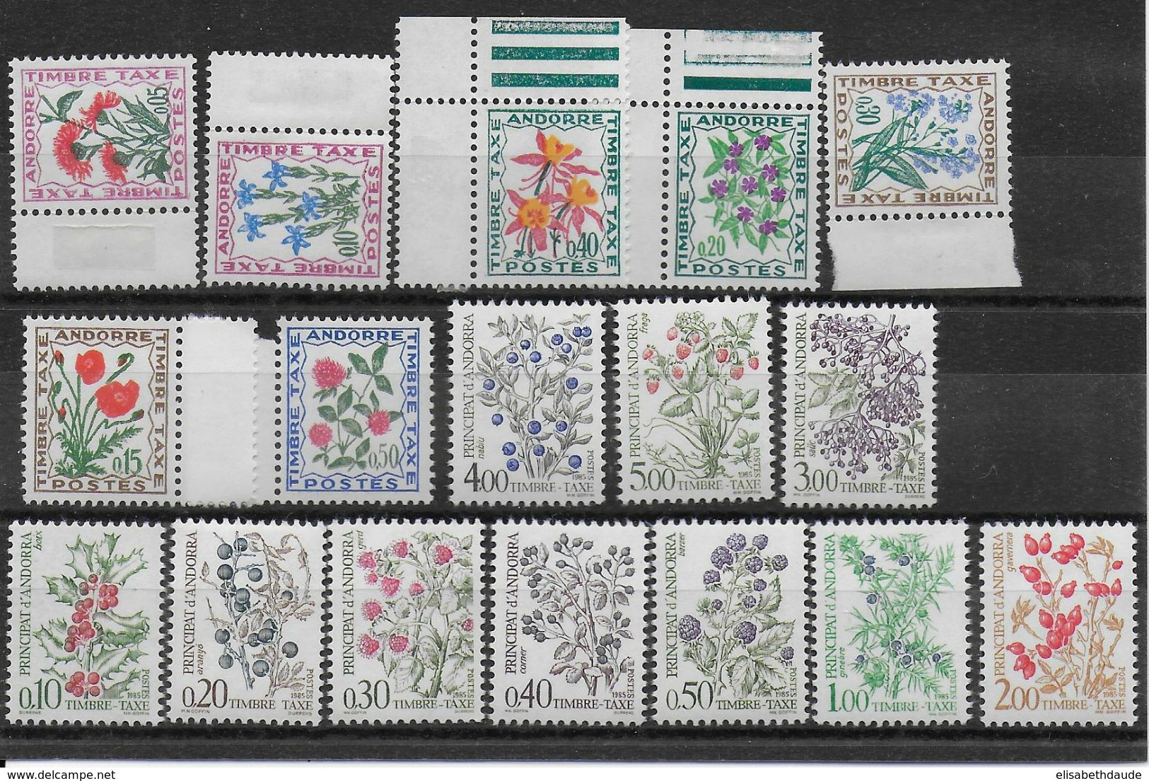 ANDORRE - TAXE YVERT N° 46/62 ** MNH - COTE = 12.4 EUR. - FLEURS - Ongebruikt