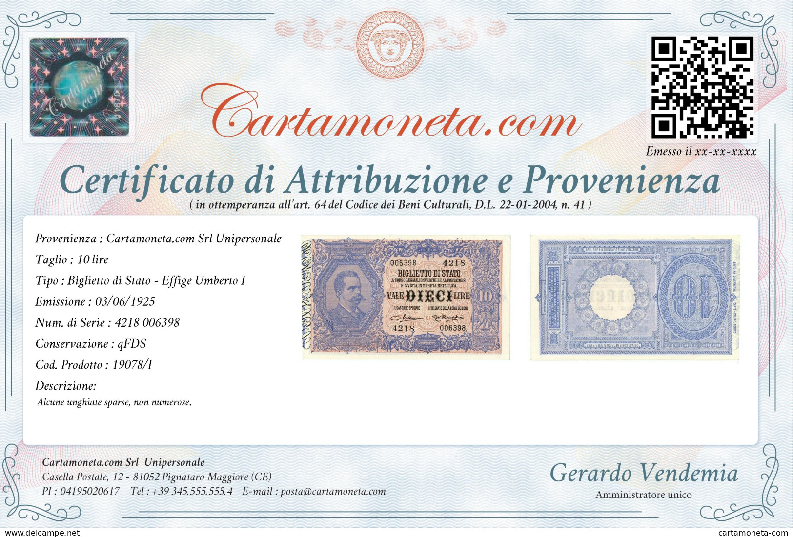 10 LIRE BIGLIETTO DI STATO EFFIGE UMBERTO I 03/06/1925 QFDS - Andere