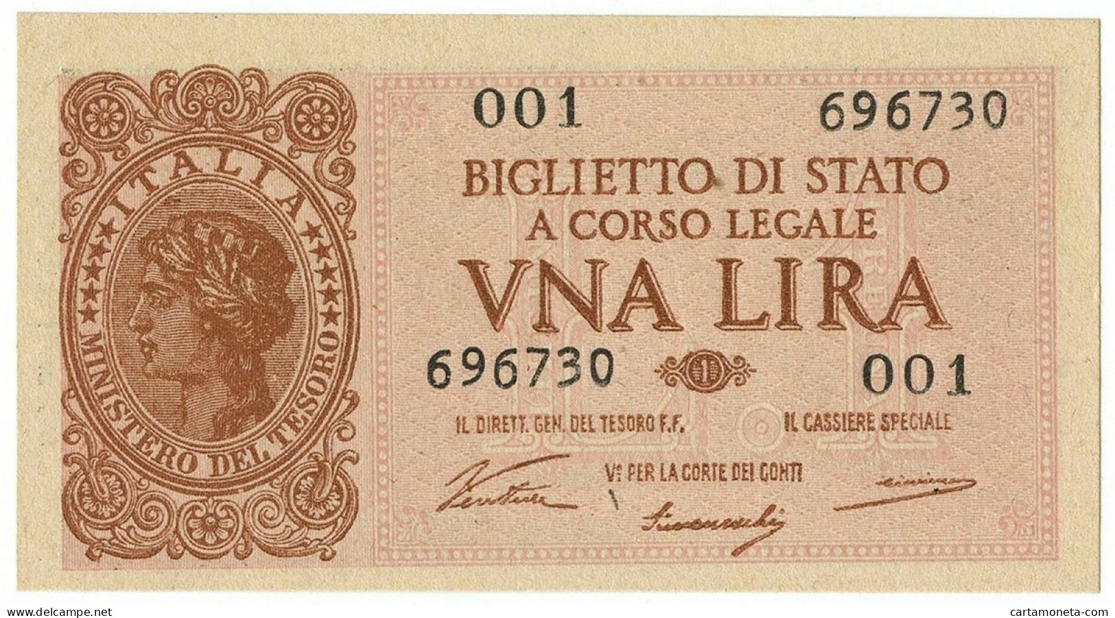 1 LIRA BIGLIETTO STATO LUOGOTENENZA VENTURA PRIMA SERIE 001 23/11/1944 FDS-/FDS - Regno D'Italia – Autres