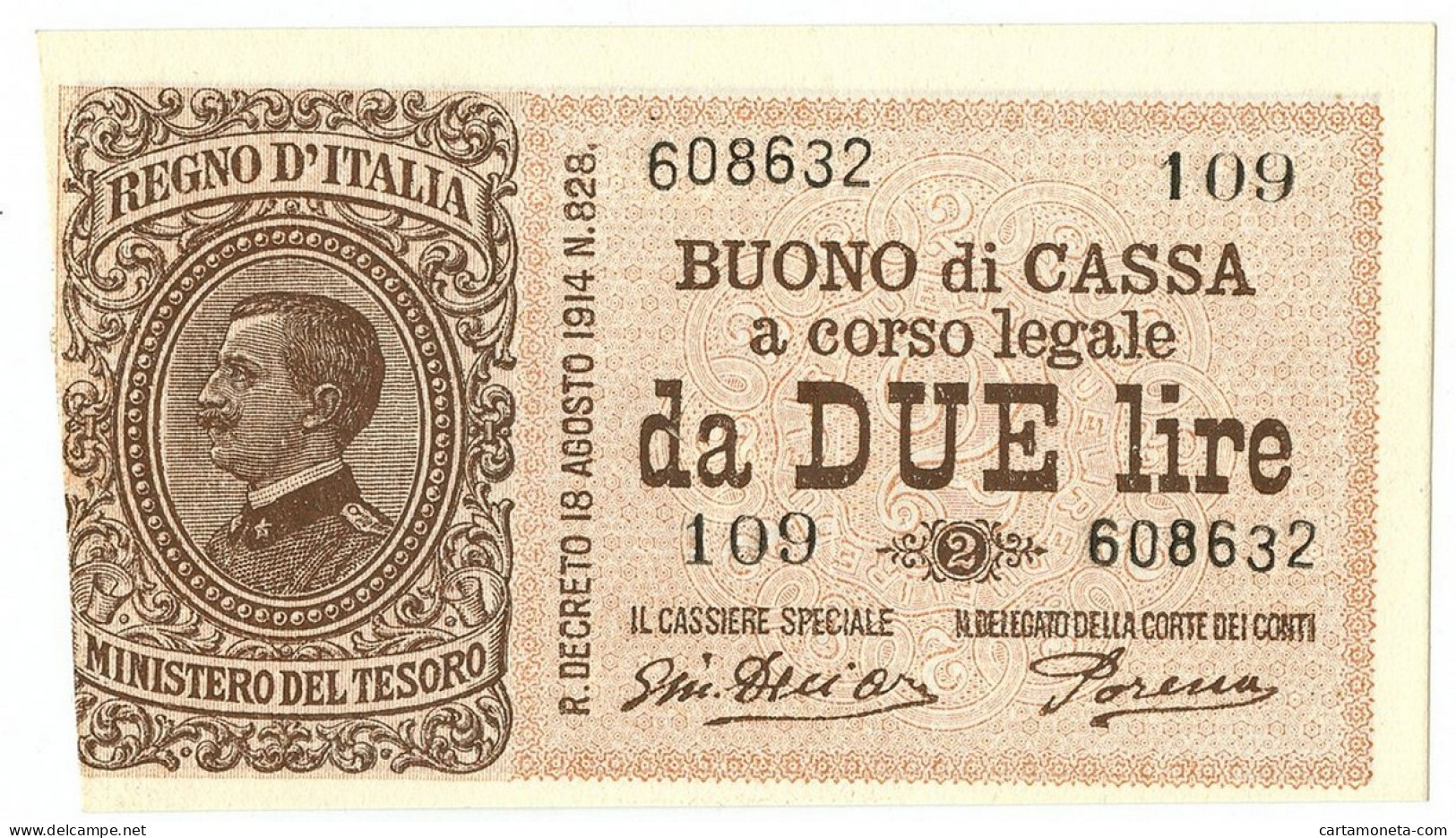 2 LIRE BUONO DI CASSA EFFIGE VITTORIO EMANUELE III 14/03/1920 QFDS - Otros