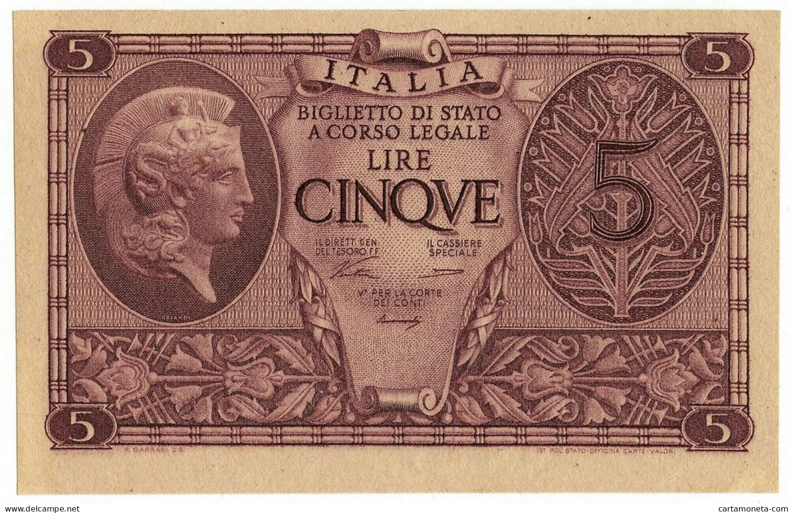 5 LIRE BIGLIETTO STATO ATENA LUOGOTENENZA PRIMA SERIE 0001 23/11/1944 FDS-/FDS - Regno D'Italia – Other