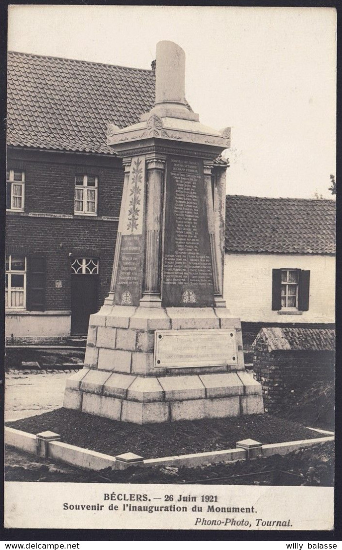 +++ Photo Carte - BECLERS - Souvenir De L'Inauguration Du Monument 1921   // - Tournai