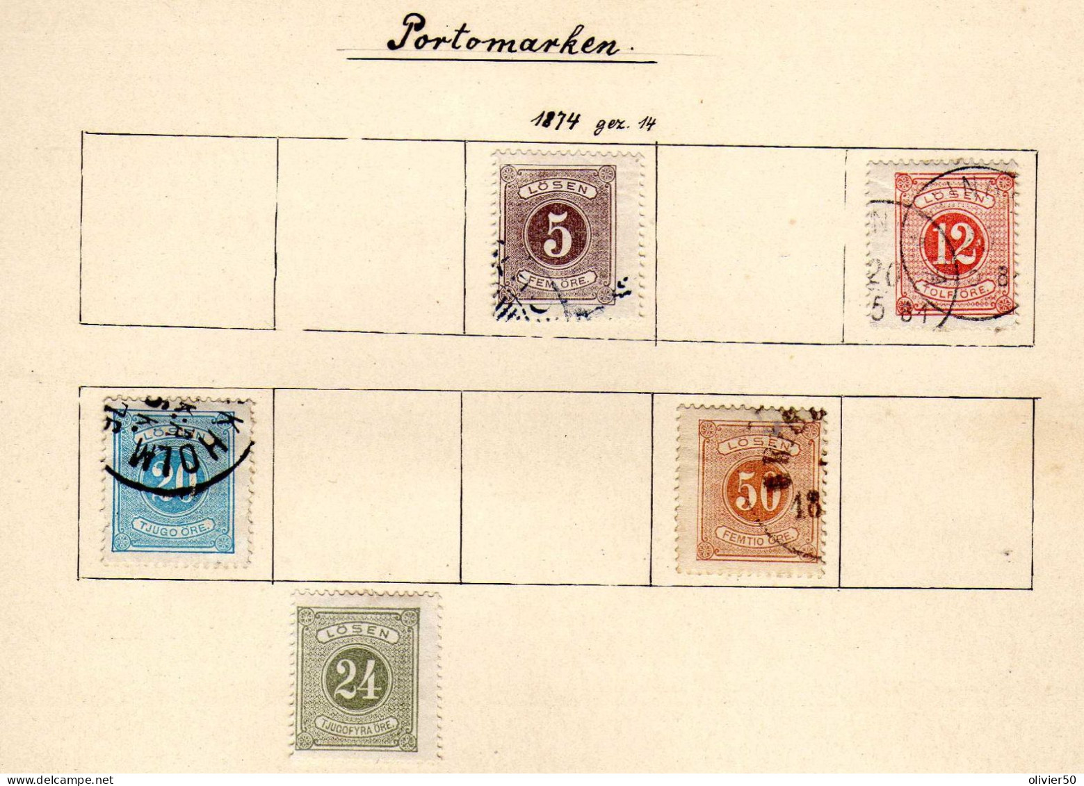 Suede (1874)  - Timbres-Taxe Oblit Un Neuf* - Dent.  14 - Taxe