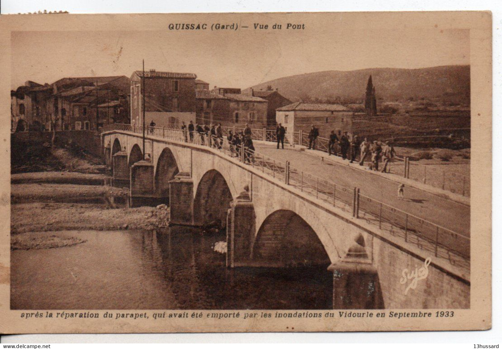 Carte Postale Ancienne Quissac - Vue Du Pont, Après Les Réparations Du Parapet - Quissac