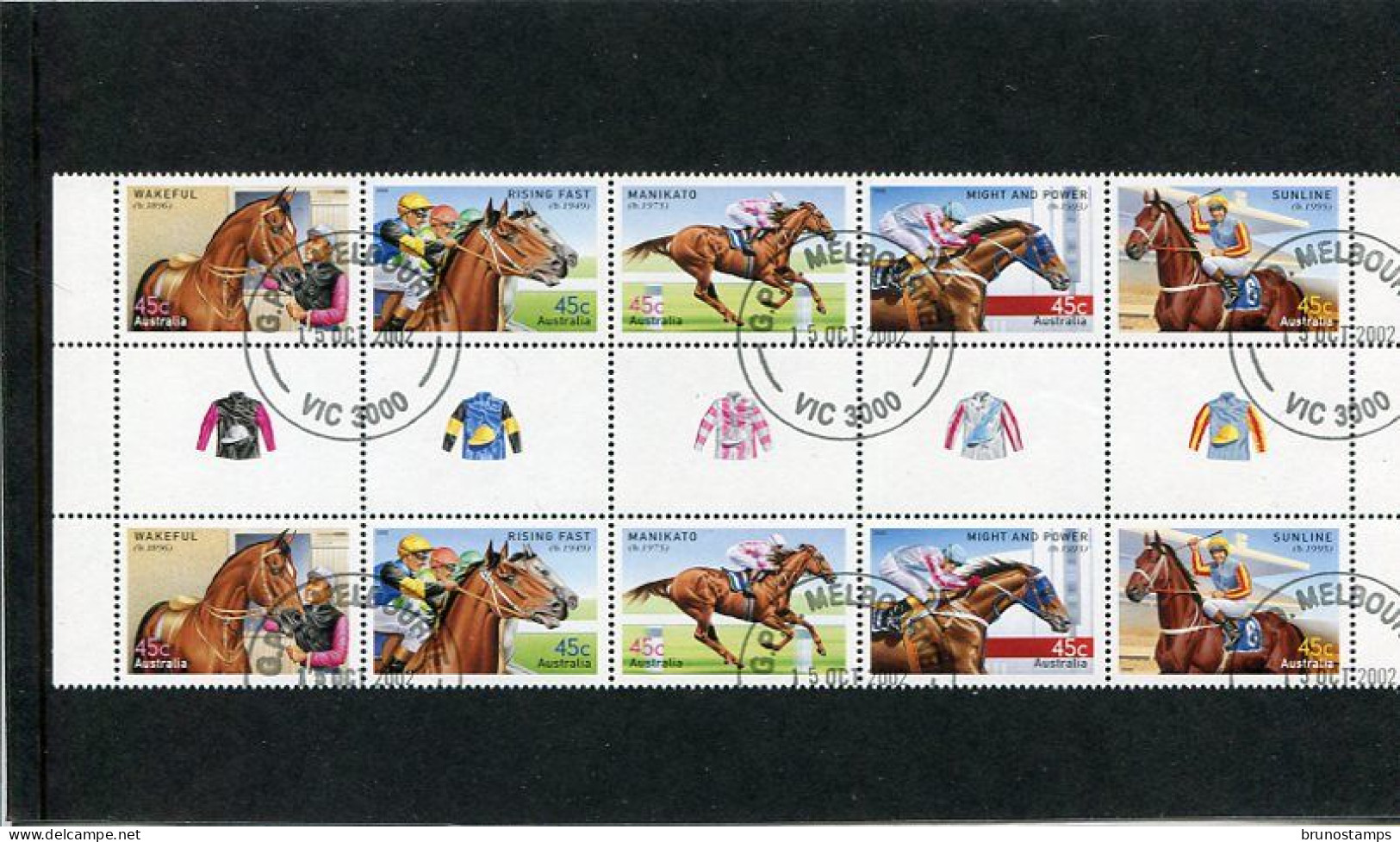 AUSTRALIA - 2002  HORSE RACING  GUTTER  STRIP  FINE USED - Blocks & Sheetlets