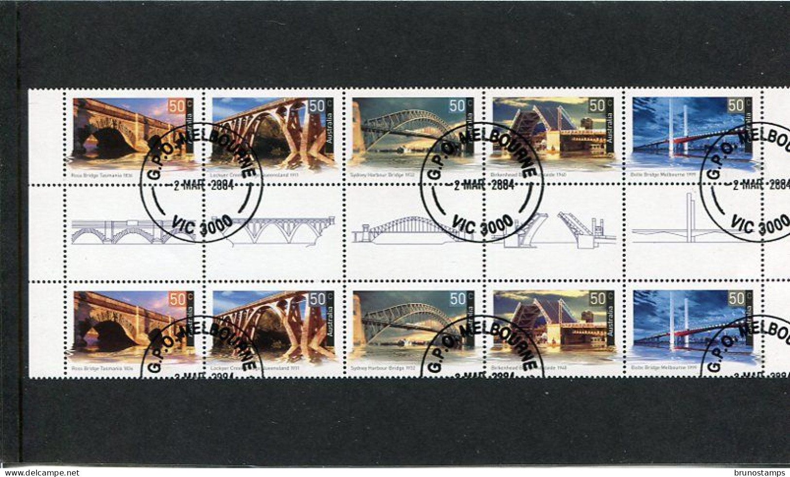 AUSTRALIA - 2004  BRIDGES  GUTTER  STRIP  FINE USED - Blokken & Velletjes