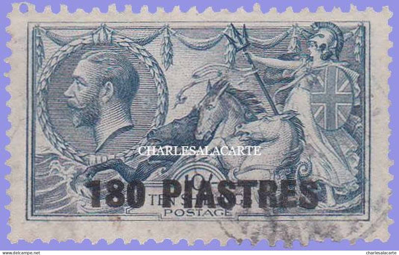 BRITISH LEVANT 1921 P.O. IN CONSTANTINOPLE TURKISH CURRENCY 180 Pi. ON 10s. BLUE  S.G. 50  GOOD USED - Levante Británica