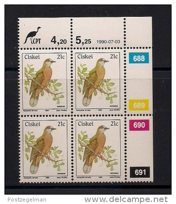 CISKEI, 1990, MNH Control Block Stamps, Definitive 21 Cent Bird,  M 174 - Ciskei