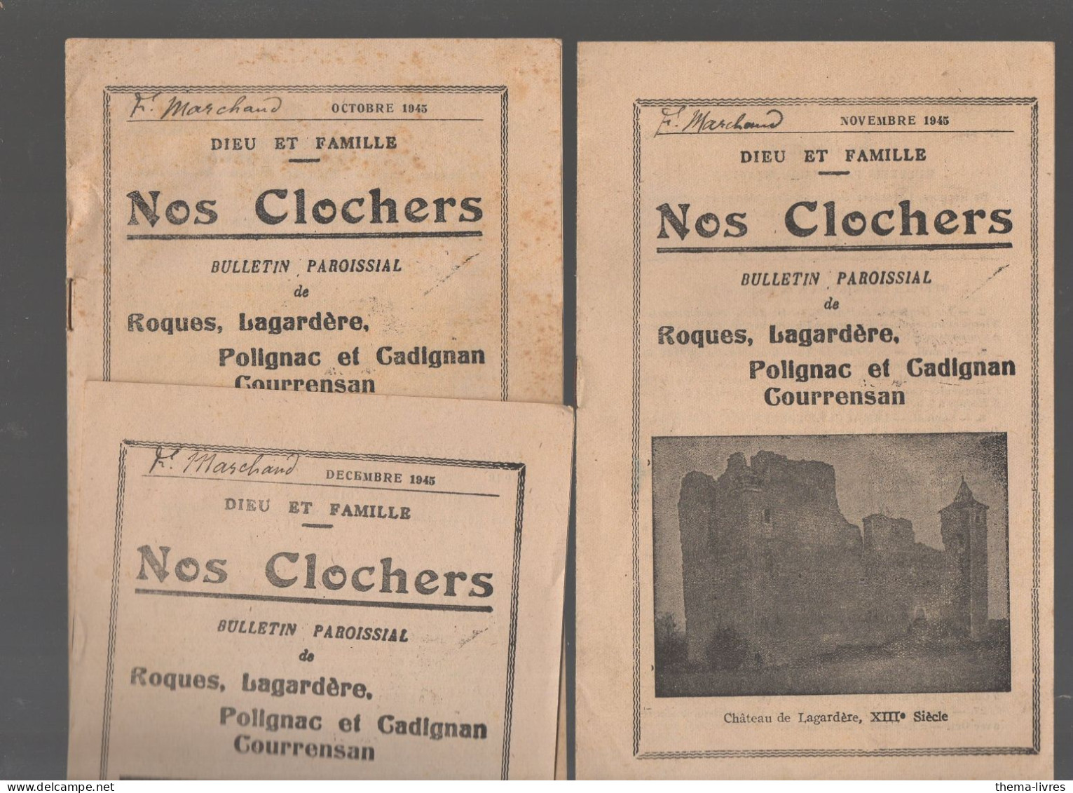 Roques, Lagardère, Polignac, Cadignan, Courrenssan (32 Gers) Lot De 3 Bulletins NOS CLOCHERS 1945 (PPP43325) - Midi-Pyrénées