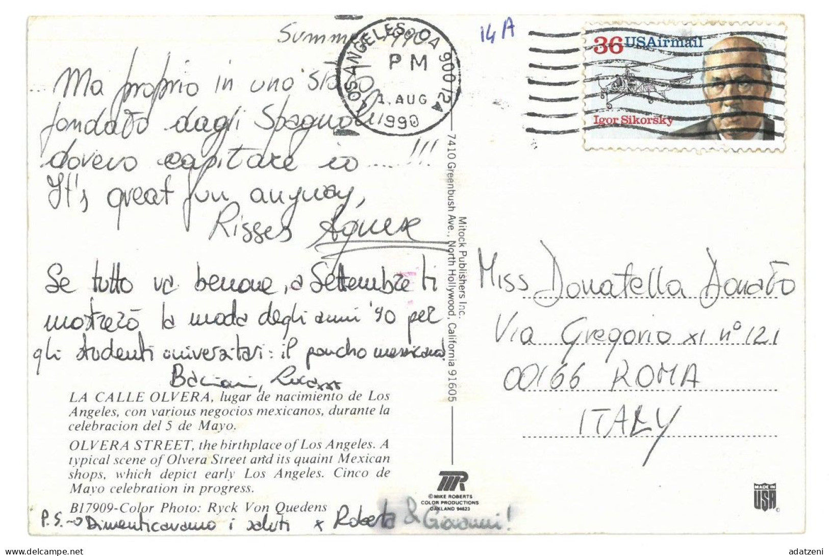 BR4135 U.S.A. Los Angeles Viaggiata 1990 Verso Roma - Los Angeles