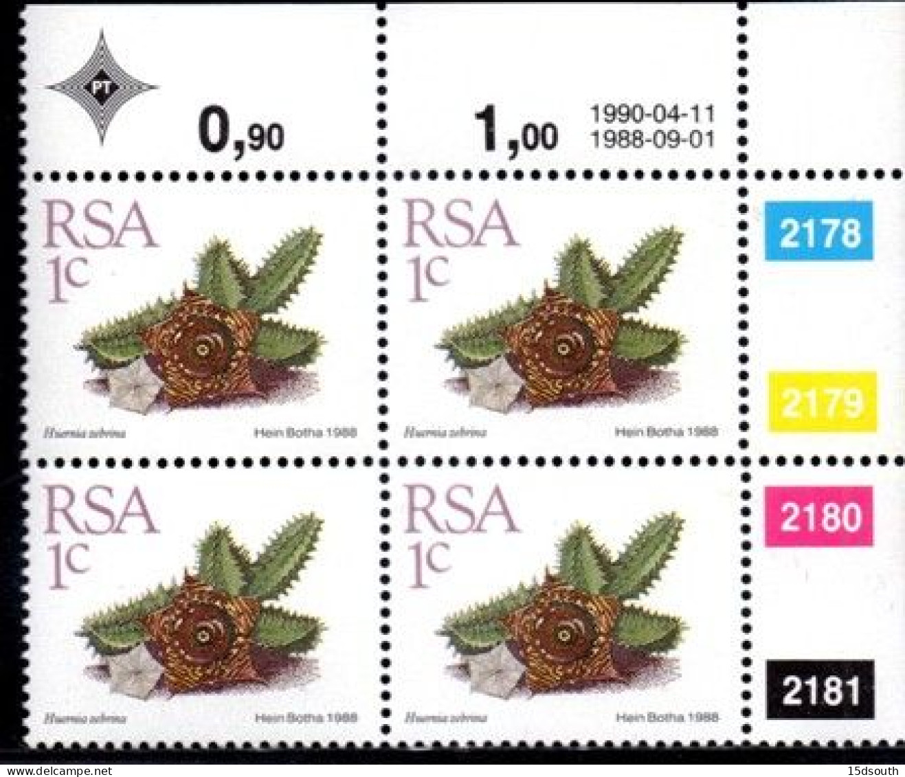 South Africa - 1990 Succulents 1c Control Block (1990.04.11) (**) - Blokken & Velletjes